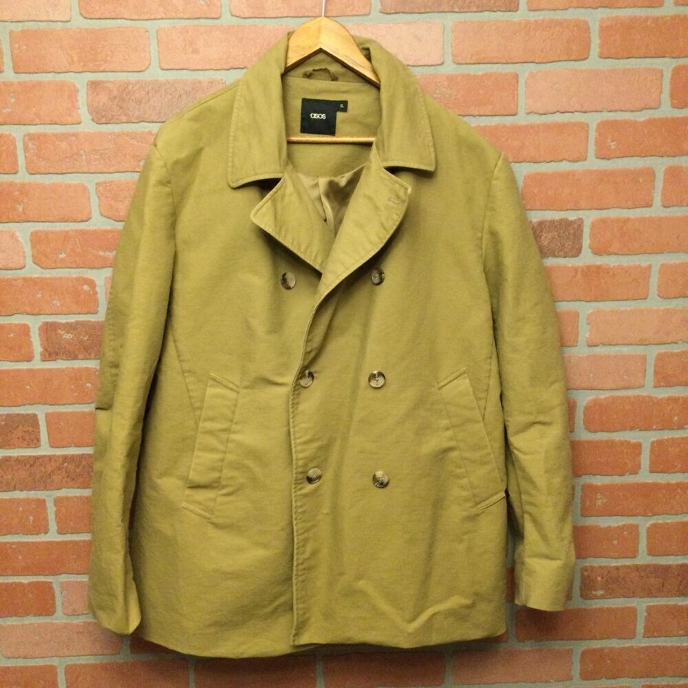 ASOS Mens Trench Coat Collared Double Breasted Button Up Pockets Size XL